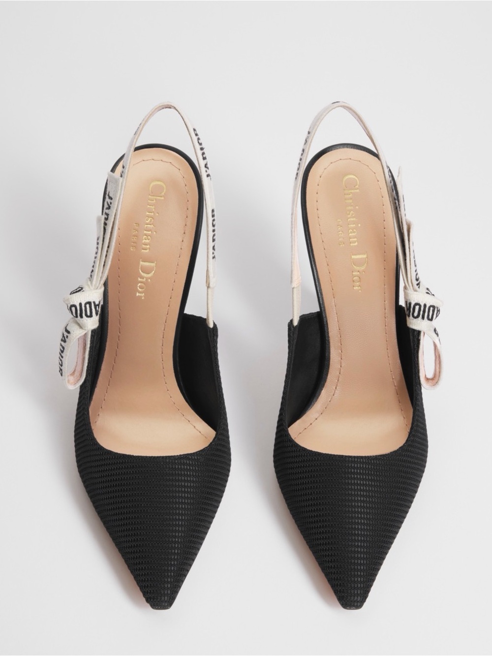 Dior Black Pointed-Toe Slingback Heels with Logo Ribbon